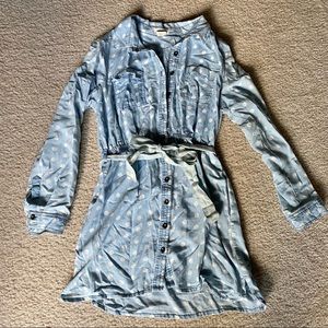 Sans Souci Belted Blue Polka Dot Button Down Dress Sz M